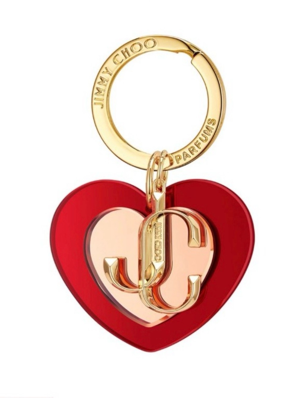 Jimmy Choo I Want Choo Red & Rose Gold Love Heart Keyring Charm